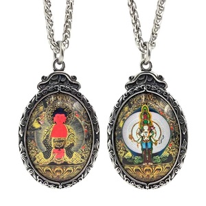Pendentif Thangka ovale en acier inoxydable avec motif Bouddha, collier pour homme 216081 - Product Image 1