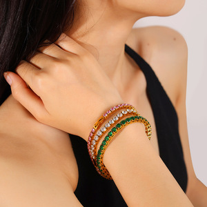 Tennis <b>Bracelet</b> For Women Zinc Alloy Channel Setting Zircon <b>Ball</b> Chain Party Jewelry Set - Product Image 4