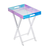 Table pliante moderne chic en acrylique irisé avec plateau de service console pour salon chambre café bar