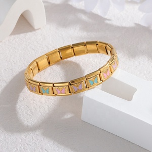 Butterfly Italian Chain Sweatproof Enamel Trendy Gold Plated Stainless Steel Fashion Cuff <b>Bracelets</b> <b>Bangles</b> for Women Wholesale - Product Image 6