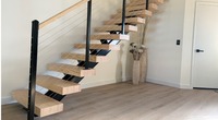 Escalier mono-tringle de style moderne, fabriqué en usine, conçu avec soin, escalier droit en acier, marches classiques en bois massif, escalier de loft