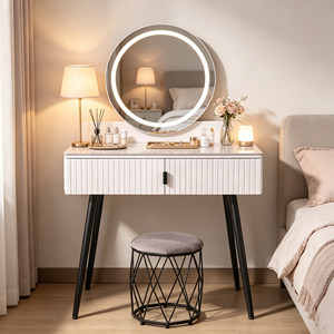 Modern Makeup <b>Vanity</b> With Lighted Mirror Storage Drawers Bedroom Dressing <b>Table</b> With Stool - Product Image 1