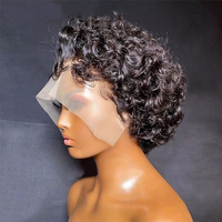 Perruque courte coupe pixie en dentelle, cheveux humains vierges, bouclés, brésiliens, avec dentelle frontale, pour femmes noires