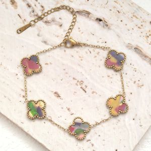 <span class=keywords><strong>Bracelet</strong></span> en acier inoxydable dégradé motif fleur de prunier et trèfle pour femme, bijou de luxe porte-bonheur, emballage coffret cadeau - Product Image 4