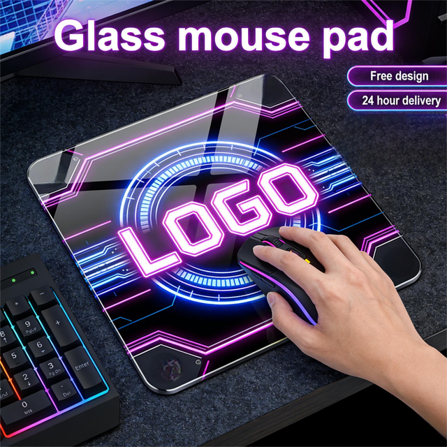 Custom Logo Anime Cartoon Tempered Glass Gaming Mouse Pad High Precision Smooth Surface Bulk Wholesale for Esports Gamers Stock