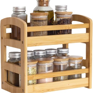 Étagère à épices en bambou double couche, organiseur de rangement pour comptoir de cuisine - Product Image 3