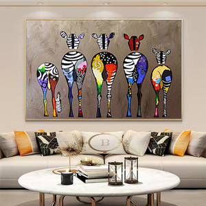 Personalizado al por mayor hecho a mano gran lienzo pared arte hogar decorativo estilo dibujos animados pintura al óleo de <span class=keywords><strong>cebra</strong></span> <span class=keywords><strong>cuadro</strong></span> pintado a mano - Product Image 2