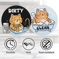 Indicateur magnétique double face unique et durable pour machine à laver, motif chaton en bain, 9 cm, pour signaler Propre/Sale, usage domestique