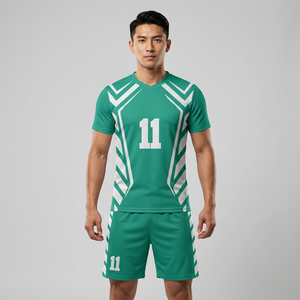 ชุดเสื้อฟุตบอลสีเขียวสำหรับผู้ชาย คอวี แขนสั้น พิมพ์ลายแบบซับลิเมชั่น ระบายอากาศได้ดี ทรงแอธเลติก เบอร์ 11 ลายเรขาคณิต ปี 2027 - Product Image 1