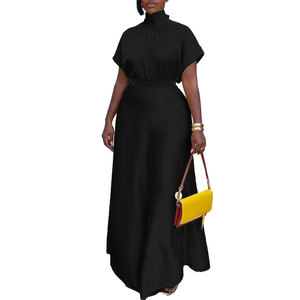 Traje <span class=keywords><strong>de</strong></span> <span class=keywords><strong>mujer</strong></span> <span class=keywords><strong>de</strong></span> talla grande elegante y cómodo <span class=keywords><strong>para</strong></span> vacaciones: Top <span class=keywords><strong>de</strong></span> manga volante con cuello alto y pantalón <span class=keywords><strong>de</strong></span> pierna ancha. - Product Image 6