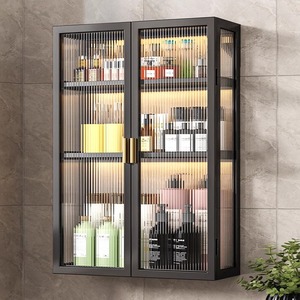Armoire murale en métal à 2 niveaux, blanche transparente, avec 2 portes, étagère de rangement pour <span class=keywords><strong>épices</strong></span>, pour cuisine ou salle de bain, placards muraux suspendus - Product Image 2