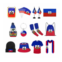 Produits de la série Drapeau haïtien : Drapeau de table, foulard, chapeau, porte-clés, collier, drapeau de voiture, cordon, chaussettes, t-shirts, collier pour cadeau