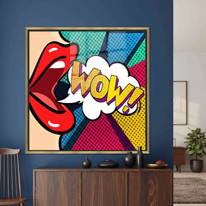 Superbe toile Pop Art : Impression de lèvres 'WOW' style graffiti urbain, TOILE ENCARTÉCHÉE DORÉE - Product Image 3