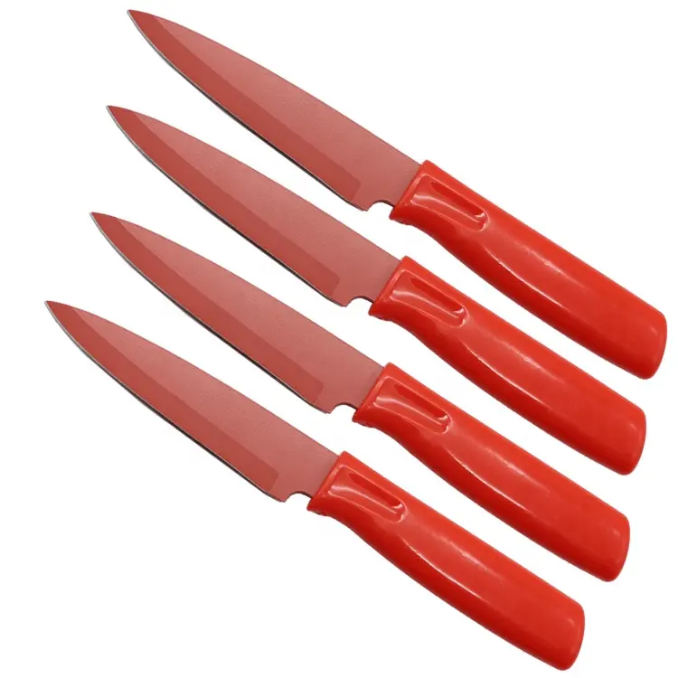 Mesje Rvs Red Blade Rood Pp Handvat Aangepaste Logo Aangepaste Kleur 3.5 Inch Fruit Mes Schilmesje