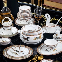 Service de table en porcelaine élégant et durable, compatible lave-vaisselle et sans plomb, service de table pour la famille, design moderne, vaisselle de luxe