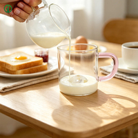 Tasse en verre coloré de luxe 350 ml, résistante à la chaleur, compatible micro-ondes, en verre borosilicate, avec poignée créative aux couleurs contrastées