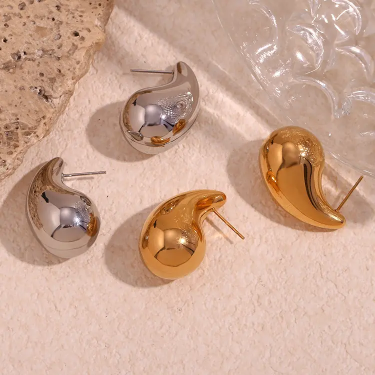2024 nuevas tendencias 18K chapado en oro real tamaño pequeño pendientes de gota de lágrima reciclar joyería pendientes de gota de agua oro