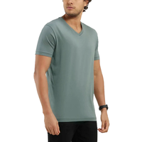 T-shirts décontractés pour hommes, col en V, manches courtes, coupe classique, 180g, tricot léger, vente en gros