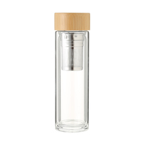Bouteille en verre à double paroi sans BPA avec poignée et couvercle en bambou, personnalisable avec logo, portable, anti-fuite, saine pour le bureau
