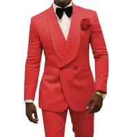 Esmoquin de boda rojo para novio, traje de negocios ajustado, 2 fotos, ropa Formal para Fiesta (chaqueta + pantalones)