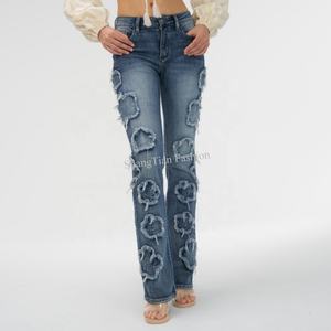 Jeans en denim personnalisés pour filles, style streetwear étoilé, délavé à l'acide, coupe boyfriend ample taille basse - Product Image 2