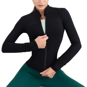 新款瑜伽健身服女修身高弹性立领开衫拉链运动长袖衬衫