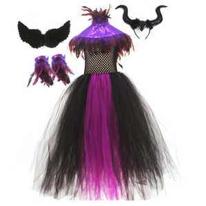 Filles Halloween Evil Dark Queen Filles Costume Deluxe Solide Couleur Cygne Robes Enfants Robe De Bal Robe Enfants Cosplay Vêtements - Product Image 3