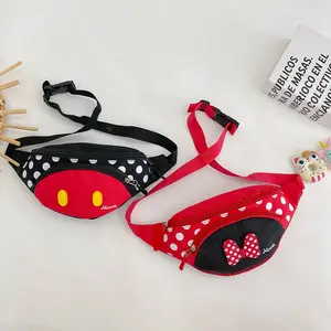 Tas selempang anak laki-laki dan perempuan, kantung dada kanvas keren belanja Earphone kartun lucu Mickey Minnie untuk anak laki-laki dan perempuan