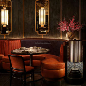 Muebles de Cafetería de Lujo, Sofá de Terciopelo Rojo, Banqueta, Mesa y Silla de Comedor Elegante para Restaurante de Hotel - Product Image 3