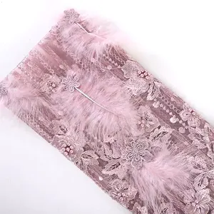 beads nigerian embroidery tulle feather french lace fabric with mesh