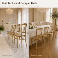 Chaise de banquet commerciale empilable en fer doré moderne avec coussin blanc pour mariages, hôtels et événements – Vente en gros