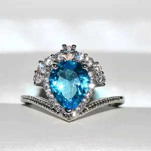 Модные ювелирные украшения KYRA0671, сапфировое кольцо 3A, синее циркониевое кольцо для женщин
