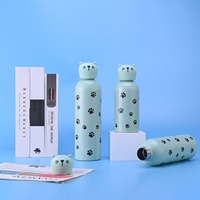 Bouteille isotherme en acier inoxydable avec motif d'animaux mignons, gourde pour enfants, couvercle en silicone, anti-fuite, thermos, tasse de voyage pour le bureau