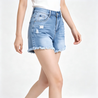 Shorts en jean déchirés décontractés pour femme, coupe skinny, taille haute, bleu foncé délavé, ourlet effiloché et bords bruts, pour l'été