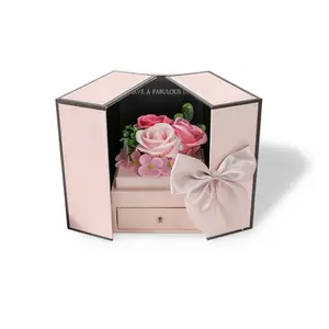 Boîte cadeau de rose éternelle en savon pour la Saint-Valentin, anniversaire, emballage de boîte cadeau en papier, boîte cadeau à tiroir, boîte cadeau à rabat avec ruban - Product Image 1