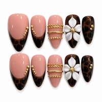 Faux ongles en acrylique de forme amande moyenne, motif floral, pour manucure des doigts