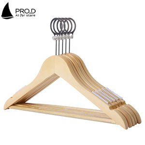 Cintres en bois personnalisés pour adultes, <span class=keywords><strong>antivol</strong></span>, naturels, pour magasin de vêtements, hôtel, avec pinces métalliques réglables - Product Image 4