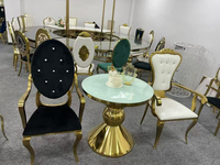 Tables de mariage en acier inoxydable doré avec plateau en verre blanc, mobilier d'hôtel, salle à manger, extérieur, design moderne, 35-40 kg, non pliable