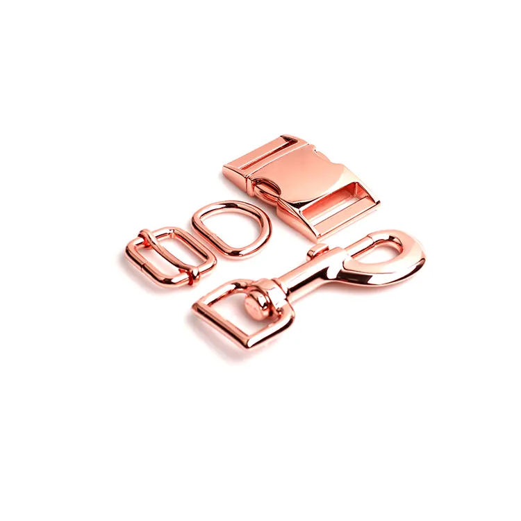 Acessórios de metal para coleira de cachorro, 25mm, ouro rosa, fivela de liberação lateral grlide, anel d, e ganchos de cachorro