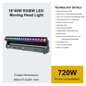 Luminaires haute performance avec fleur RGBW 4in1 DJ scène barre de lavage lumière mobile puissante tête mobile Zoom 18x40w - Product Image 2
