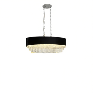 Modern <b>Crystal</b> <b>Chandelier</b> Black Imitation Velvet Shade G9 Base Adjustable Height Round Drum Shape LED <b>Lighting</b> for Dining - Product Image 1