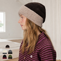 Bonnet en tricot à revers contrastant pour femme, style décontracté, chaud et ample, en maille côtelée épaisse, idéal pour l'hiver