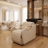 Fauteuil de lavage moderne en cuir beige avec éponge haute densité et bac en céramique – Mobilier de salon durable et facile à nettoyer pour usage commercial
