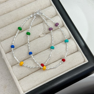 สร้อยข้อมือลูกปัดสีรุ้งเงินแท้ S925 สำหรับผู้หญิง สวมใส่ได้ทุกวัน เครื่องประดับคริสตัลประดับเพชร - Product Image 1
