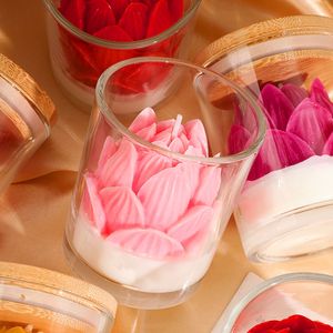 Lotus Flower Shaped Scented Candle In Glass Jar Bamboo Lid Home Atmosphere Decor Ornament Festival Souvenir Gift - Product Image 4