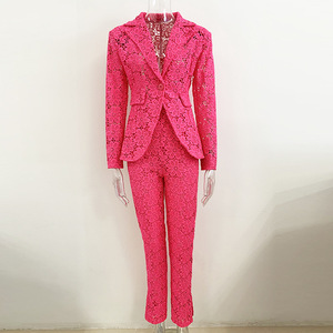 Setelan <span class=keywords><strong>Blazer</strong></span> dan Celana Tapered Dua Potong Gaya Selebriti Eropa Amerika Musim Panas 2026, Bahan Lace Larut Air, Model Slim-Fit, Anti Kusut - Product Image 4