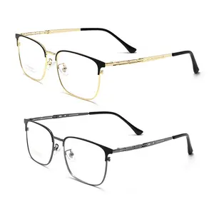 Men's Full-Rim Lightweight Titanium Alloy Square Eyeglasses Frame IP Coating Detour Curve Spring Flexible Large Size Optical