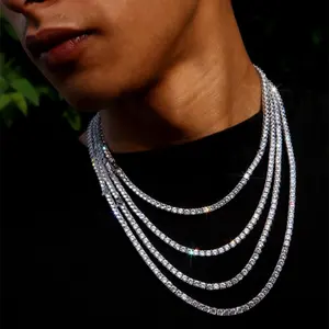 Hiphop iced out verdadeiro moissanite, diamante testado 2mm 3mm 4mm vvs sólido 10k branco ouro moissanite cadeia bracelete colar