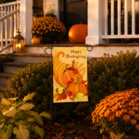 Drapeau de jardin métallique à thème de Thanksgiving, avec motifs citrouille et cornucopia, bannière de récolte d'automne, double face, alimenté par énergie solaire, résistant aux intempéries