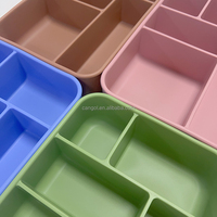 Boîte à bento en silicone avec logo personnalisé, étanche, 5 compartiments, récipient pour le déjeuner, passe au micro-ondes et au lave-vaisselle, pour enfants et adultes